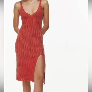 Wilfred Red Crochet Midi Dress